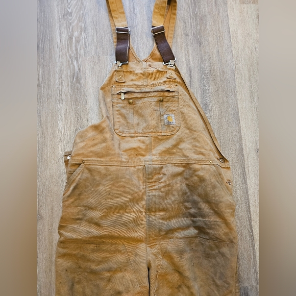 Carhartt Bibs khacki overalls brown work wear insulated - Picture 8 of 16
